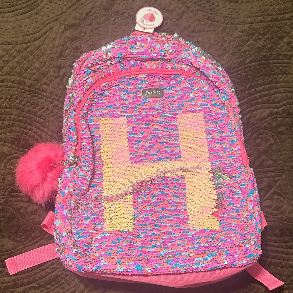Justice Pink and Yellow Sequin Kids Backpack